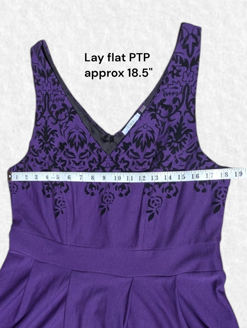 DEX Plus-Size 1x: Purple V-Neck A-Line Midi Dress with Velvet Black Details - Picture 5 of 6